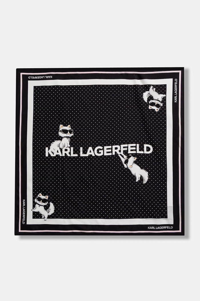 Karl Lagerfeld τετράγωνο μαντήλι γυναικείο μεταξωτό IKON μαύρο B3W33037