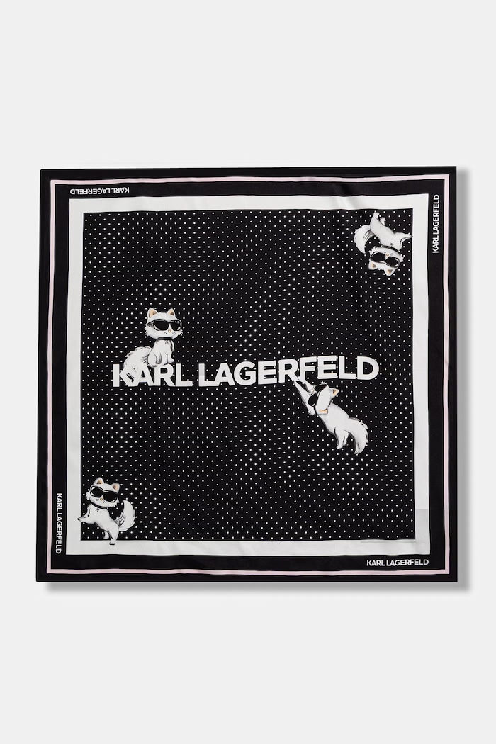 Karl Lagerfeld τετράγωνο μαντήλι γυναικείο μεταξωτό IKON μαύρο B3W33037