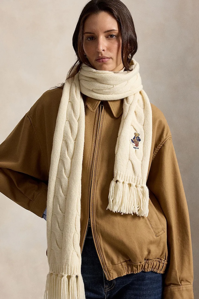 Szalik damski z wełną Polo Ralph Lauren 455P18119 beżowy