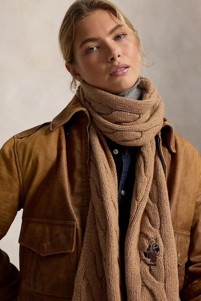 Szalik damski z wełną Polo Ralph Lauren brązowy 455P18119
