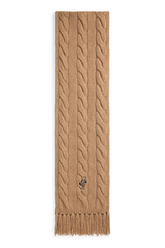 Polo Ralph Lauren Szalik damski z wełną 455P18119 brązowy AW26