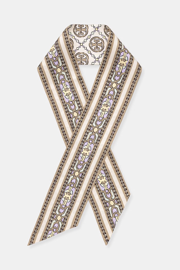 Tory Burch apaszka damska jedwabna beżowy 184109