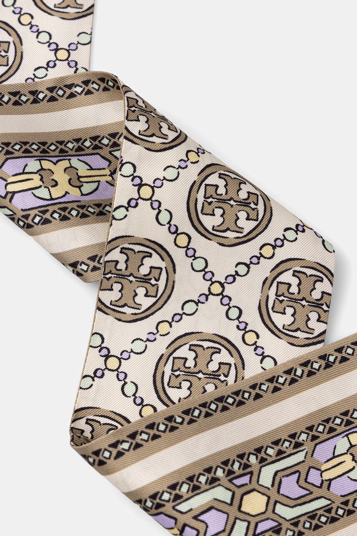 Tory Burch apaszka damska jedwabna 184109 beżowy AW26