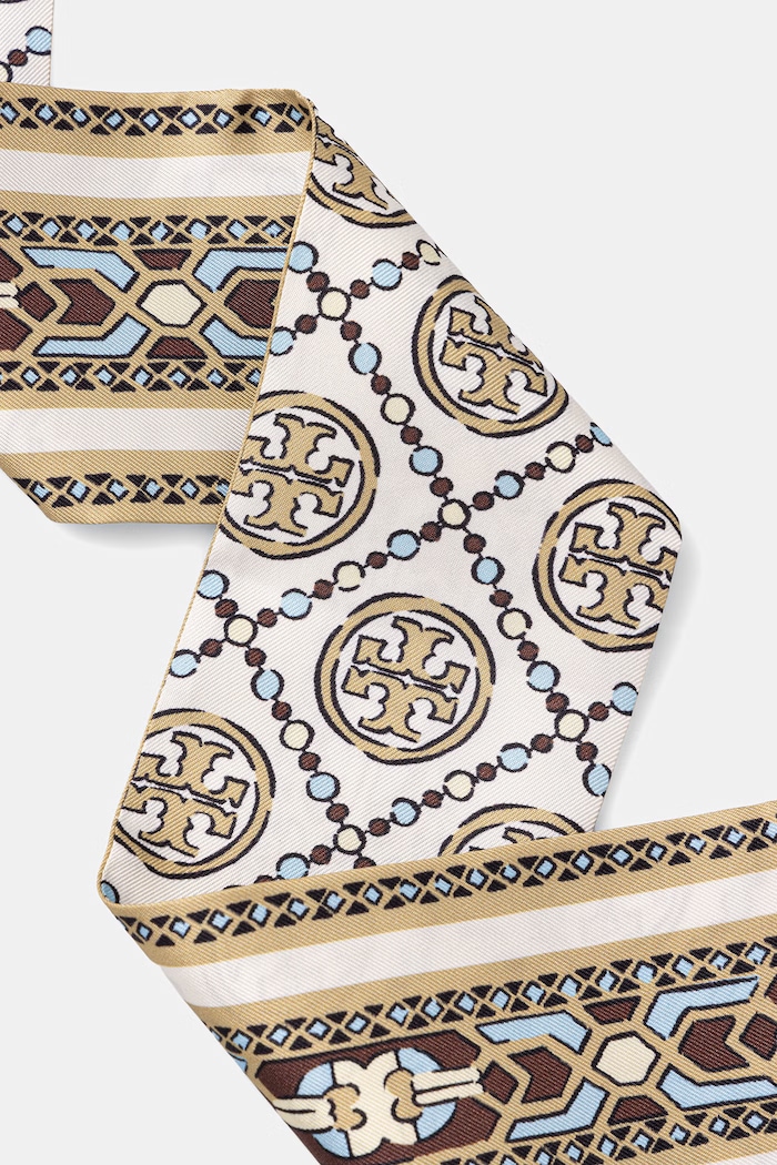 Tory Burch apaszka damska jedwabna 184109 beżowy AW26