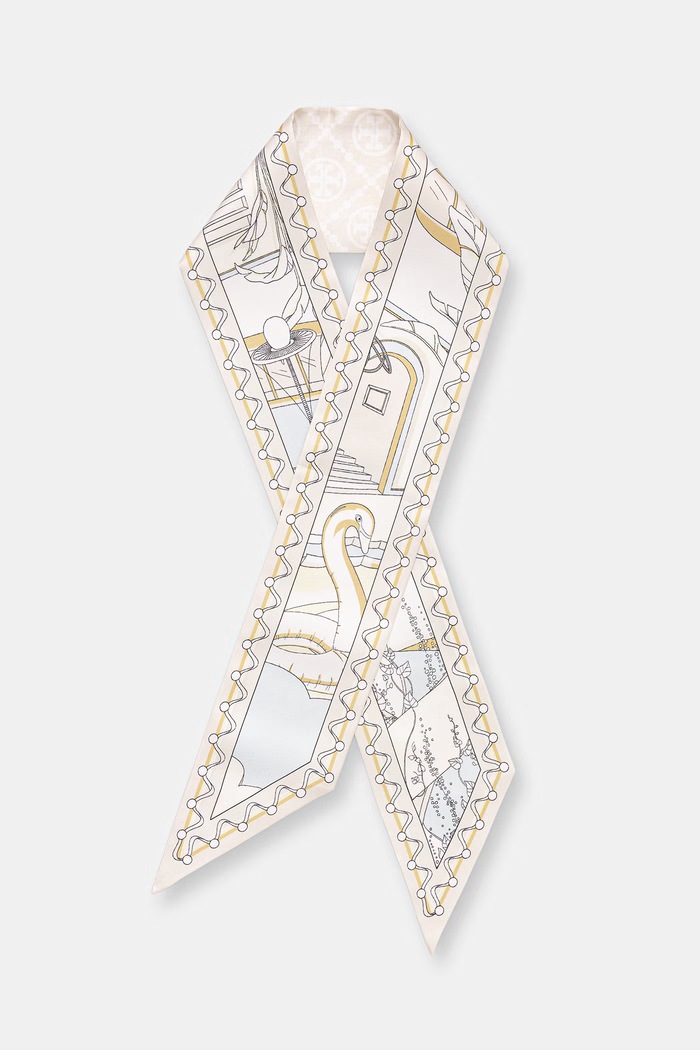 Tory Burch sciarpa piccola in seta Ribbon beige 184212