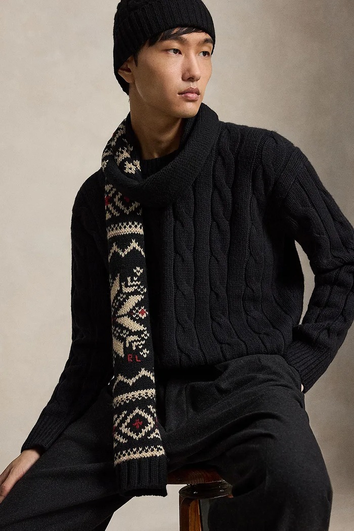 Akcesoria Polo Ralph Lauren Szalik męski z wełną 449P20292 czarny