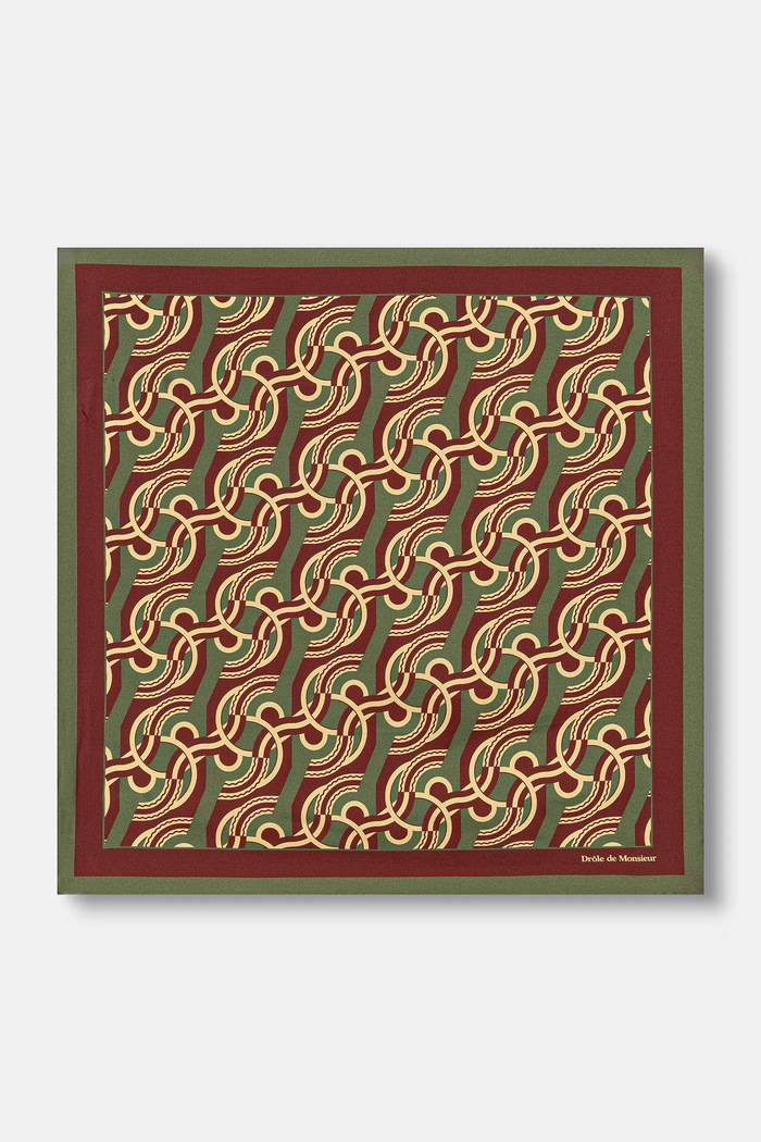 Drôle de Monsieur apaszka męska jedwabna Chain Link Monogram zielony L.BA032.SE007