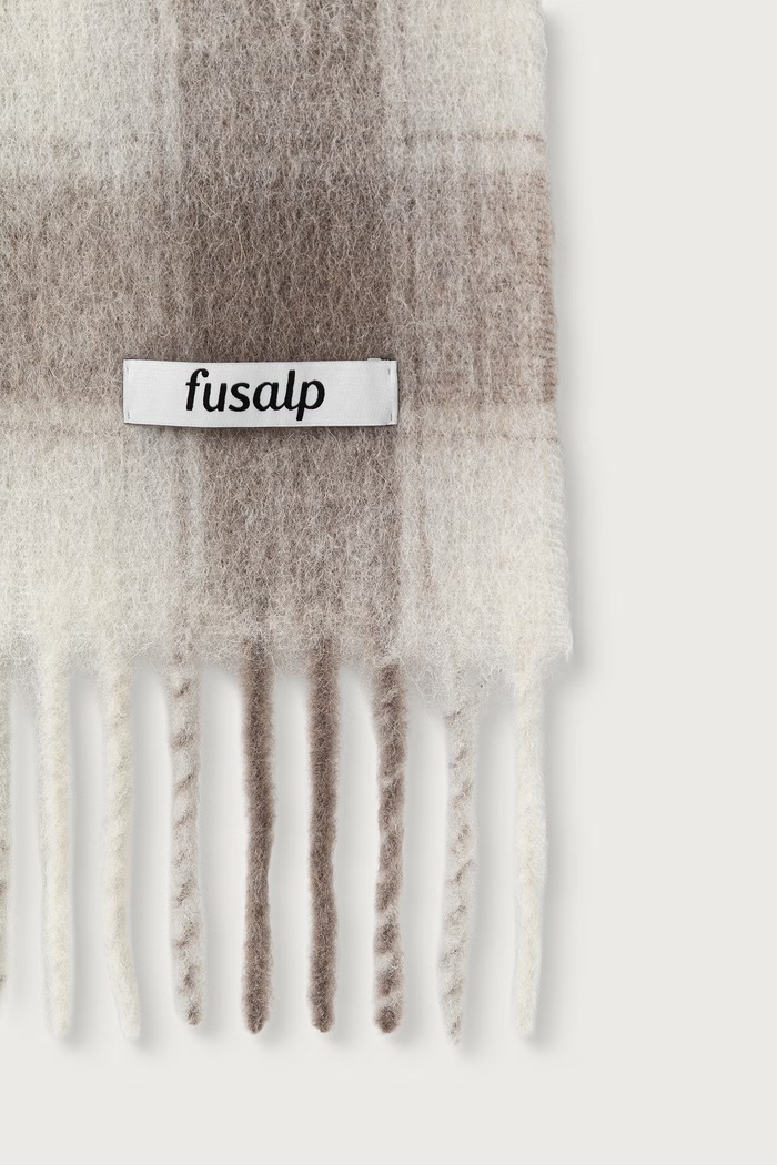 Akcesoria Fusalp Szalik z wełną alpaki CHECK SCARF K3724 beżowy