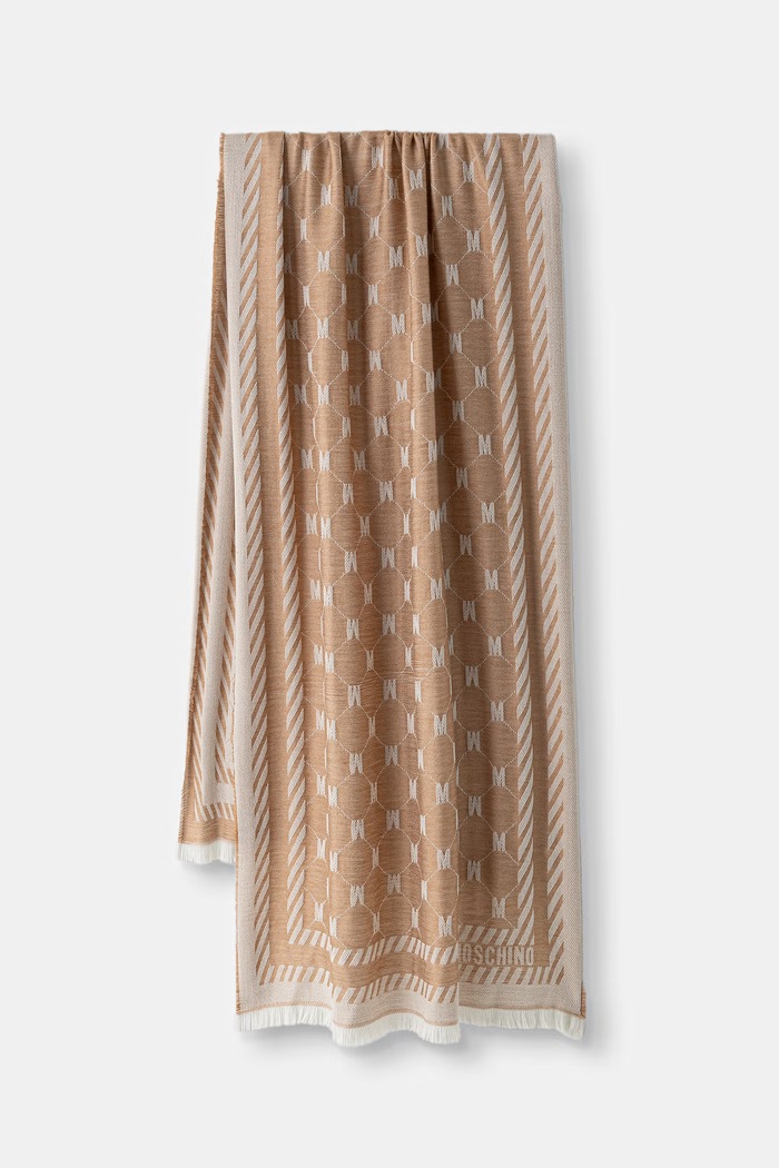 Moschino szalik z wełną beżowy M5922.50254