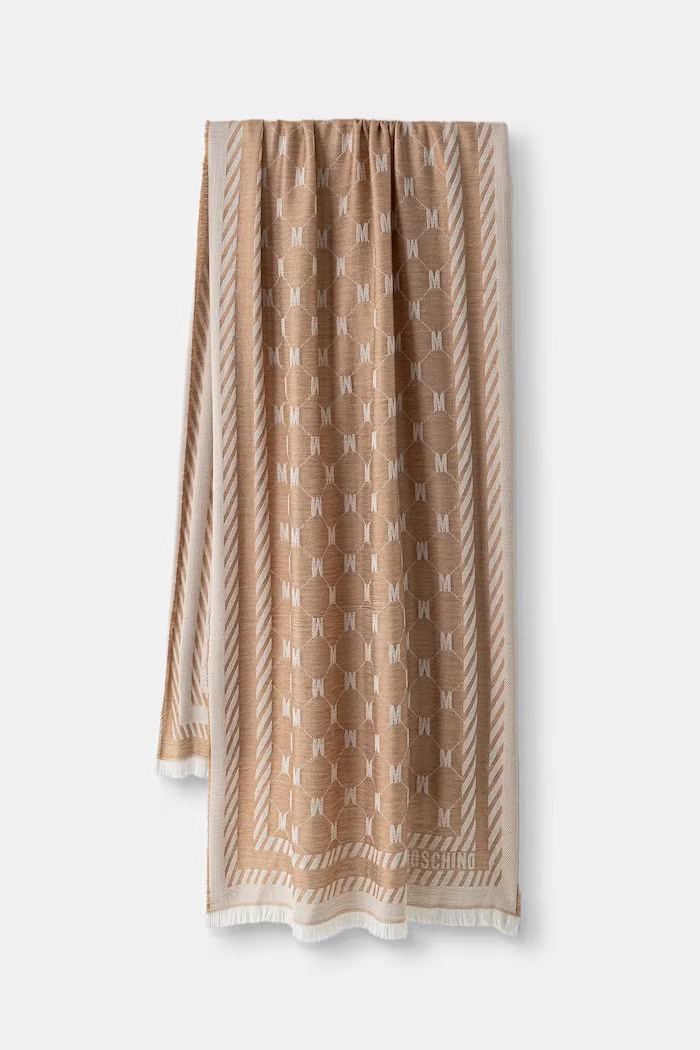 Moschino szalik z wełną beżowy M5922.50254