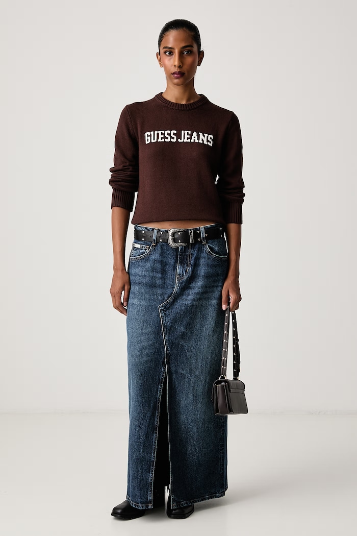 Guess Jeans Spódnica z rozcięciem jeansowa W6BD52.D1806 granatowy AW26