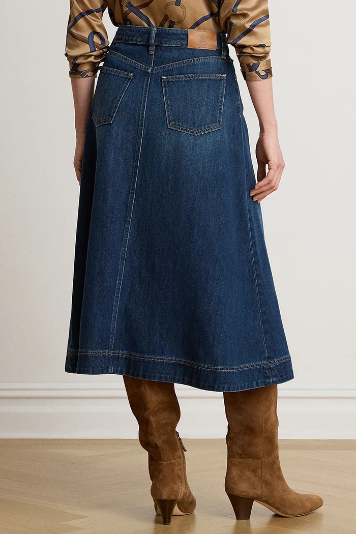Lauren Ralph Lauren Spódnica rozkloszowana jeansowa 200B27702 niebieski AW26