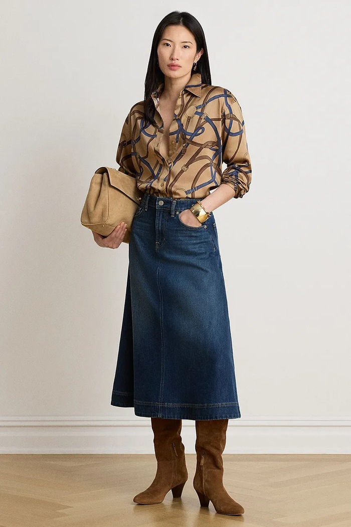 Odzież Lauren Ralph Lauren Spódnica rozkloszowana jeansowa 200B27702 niebieski