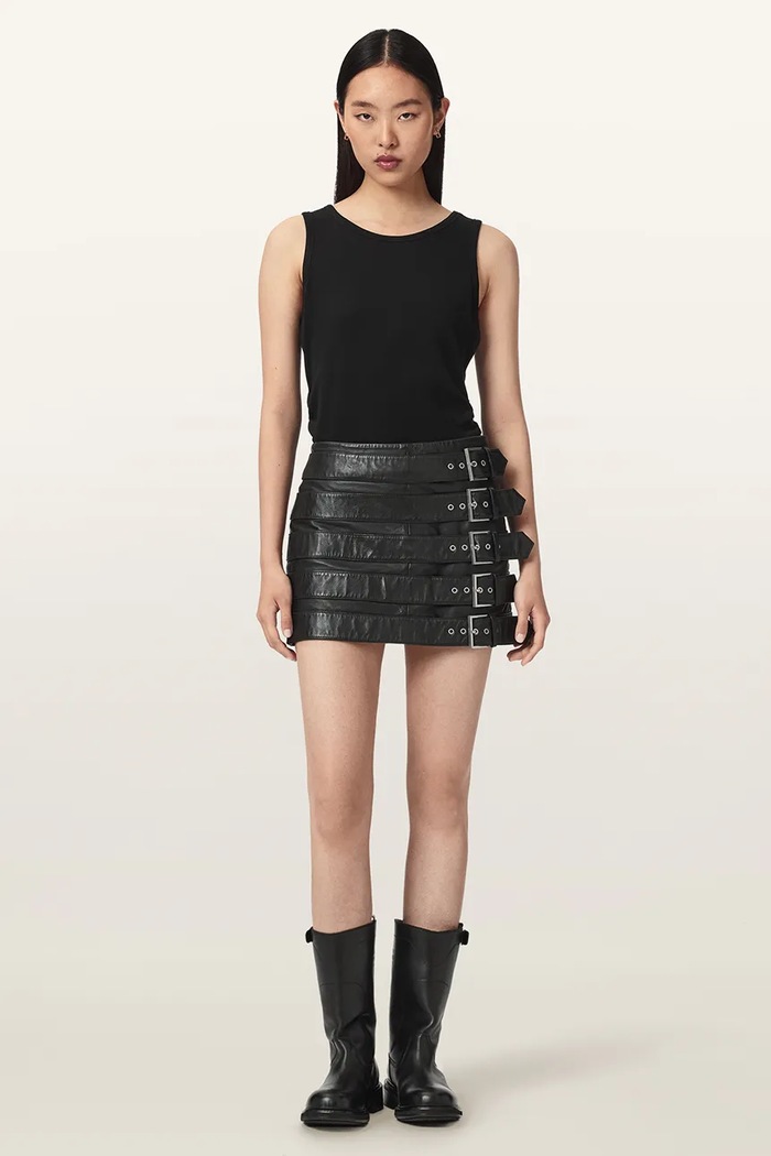 Odzież AllSaints Spódnica skórzana BETTY BUCKLE W021RF czarny