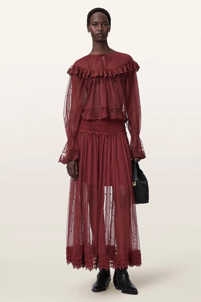 Odzież AllSaints Spódnica TRIXIE LACE W060RE bordowy