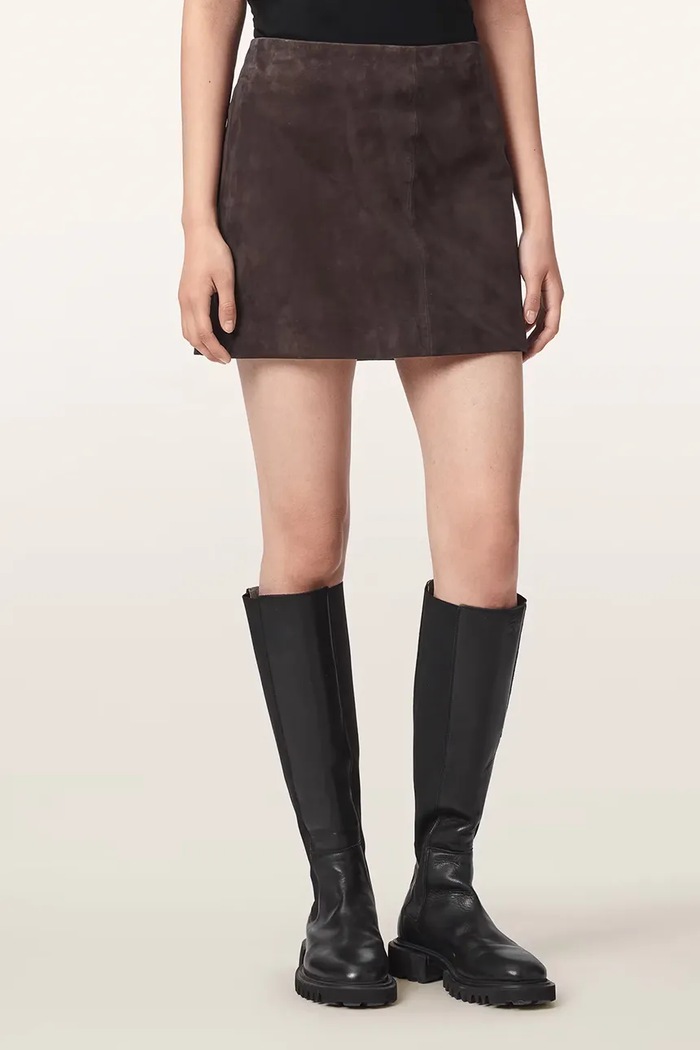 AllSaints Spódnica skórzana RENAI brązowy W029RF