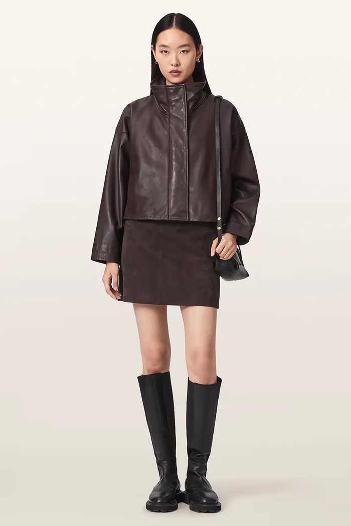 Odzież AllSaints Spódnica skórzana RENAI W029RF brązowy