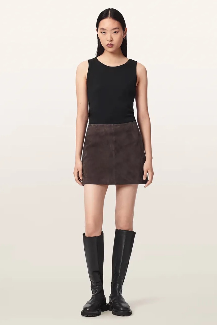 Spódnica skórzana RENAI AllSaints W029RF brązowy