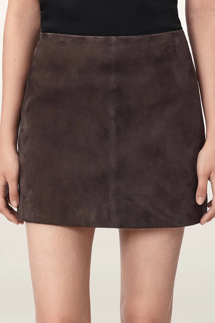 Spódnica skórzana RENAI AllSaints brązowy W029RF
