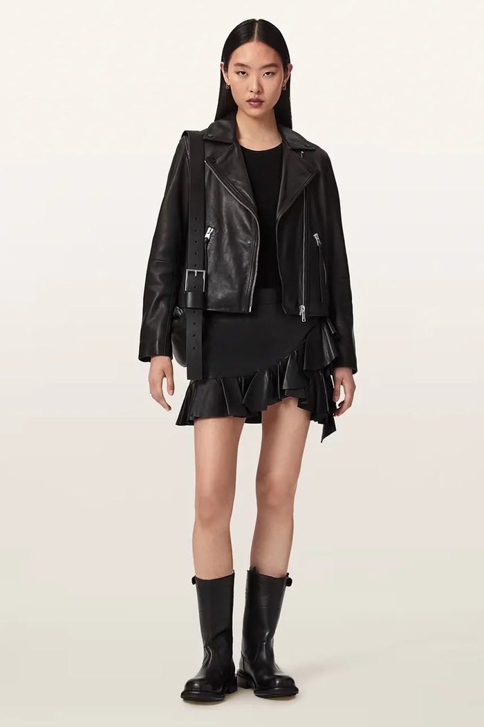 Odzież AllSaints Spódnica skórzana LUANA LEA W018RF czarny