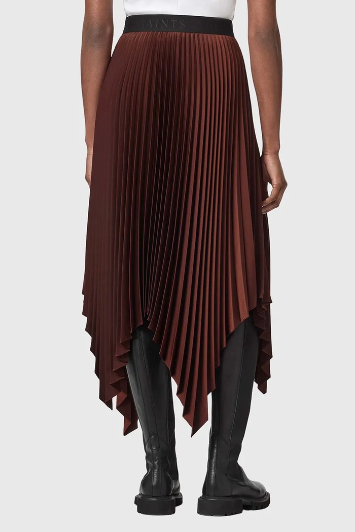 AllSaints Spódnica plisowana ELISA W003RF bordowy AW26