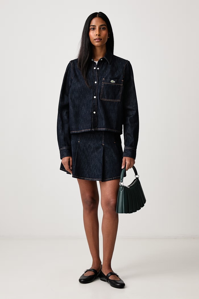 Lacoste Spódnica plisowana jeansowa JF8311 granatowy AW26