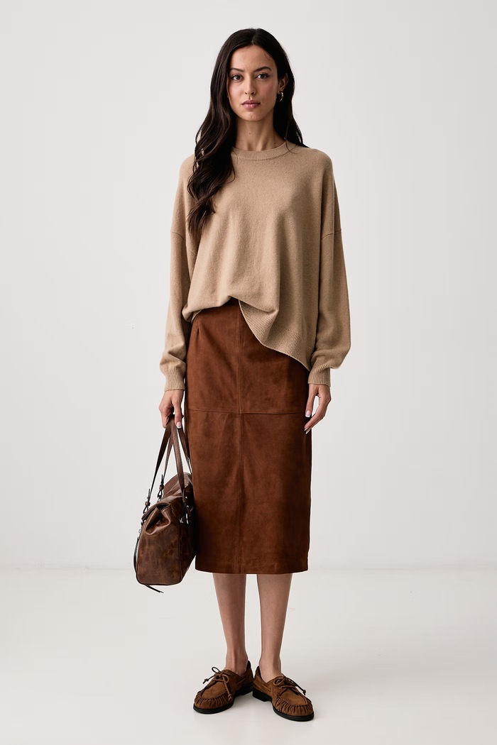 Marella Φούστα δέρμα σουέτ MLLMARMO 2623406021200 καφέ AW26