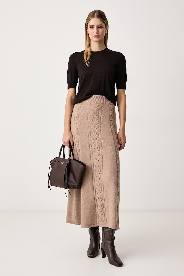 BOSS Orange Spódnica sweterkowa z wełną C_Famiosa 50569872 beżowy AW26