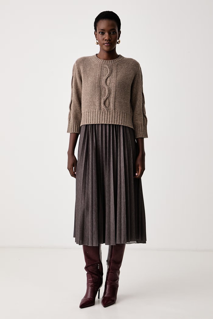 Weekend Max Mara Sukienka ze sweterkiem z dodatkiem wełny WKDCALCO brązowy 2625396012600