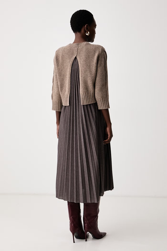 Odzież Weekend Max Mara Sukienka ze sweterkiem z dodatkiem wełny WKDCALCO 2625396012600 brązowy
