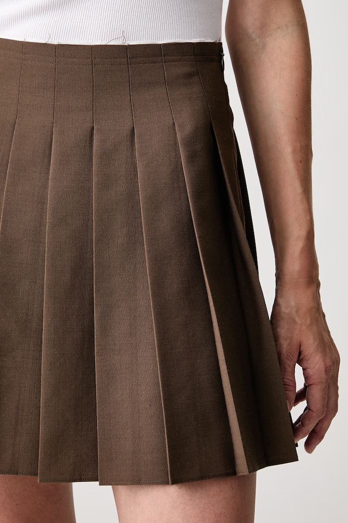 MM6 Maison Margiela spódnica plisowana z dodatkiem wełny S52MC0024.M35436 brązowy