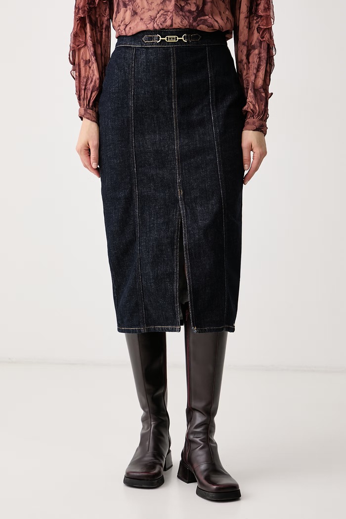 Tommy Hilfiger Krilo z razporkom iz bombaža z elastanom mornarsko modra WW0WW51436