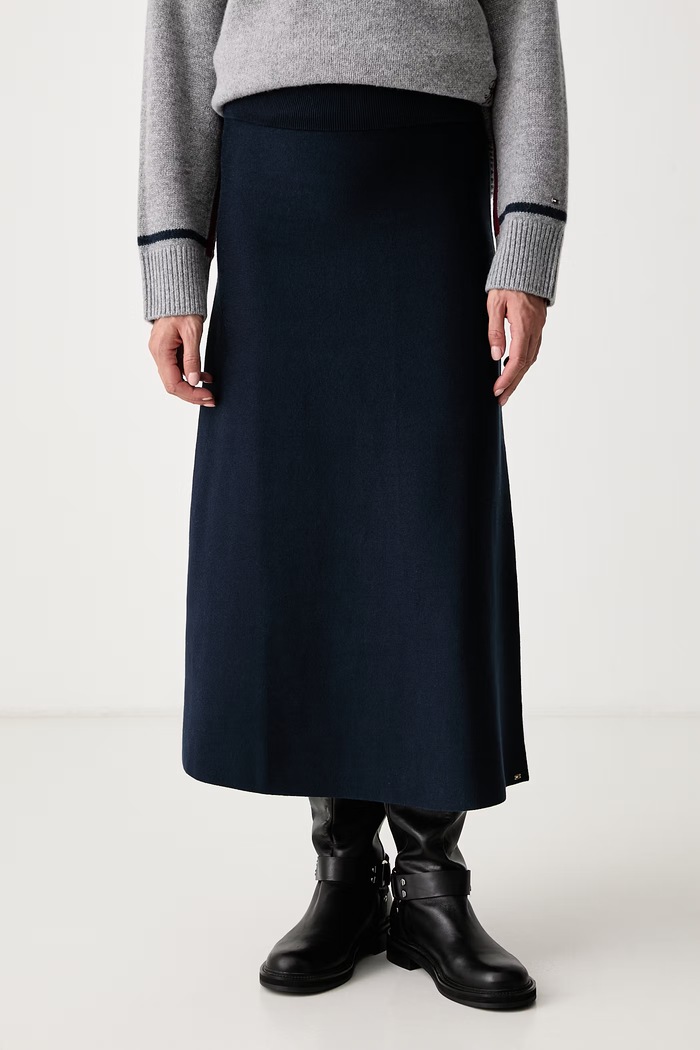 Tommy Hilfiger Sukňa s bavlnou tmavomodrá WW0WW51966