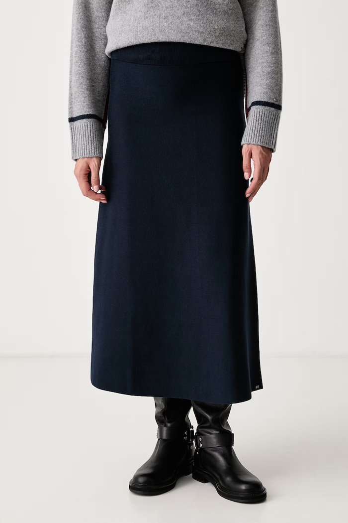 Tommy Hilfiger Sukňa s bavlnou tmavomodrá WW0WW51966