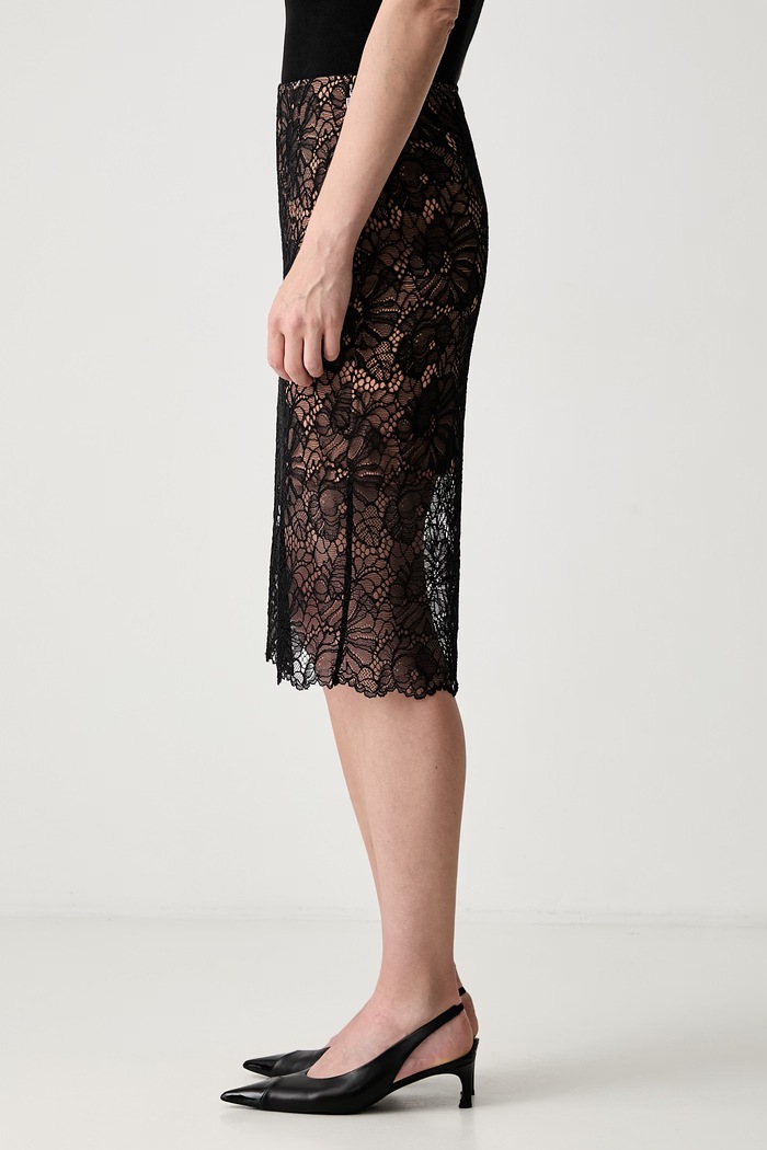 Rotate Spódnica ołówkowa LACE MIDI PENCIL 116264100 czarny AW26