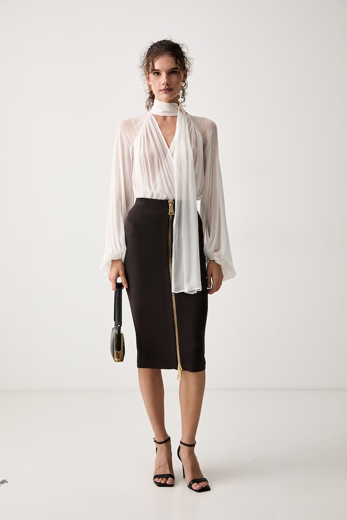 Elisabetta Franchi Spódnica ołówkowa z wiskozą GK28B66E2 brązowy AW26