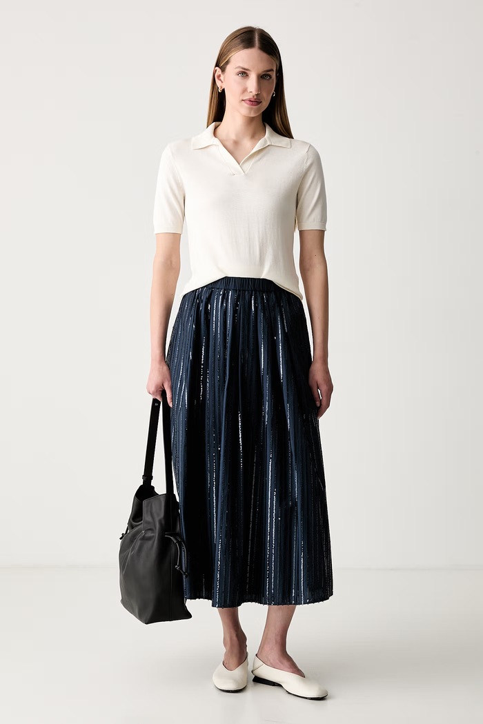Weekend Max Mara spódnica rozkloszowana bawełniana WKDFIORDI 2625106071600 granatowy AW26