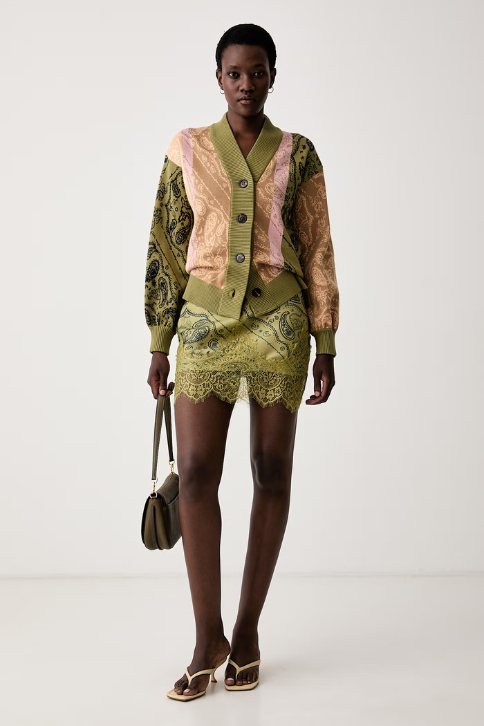 Never Fully Dressed spódnica z wiskozy NFDSK891 zielony AW26