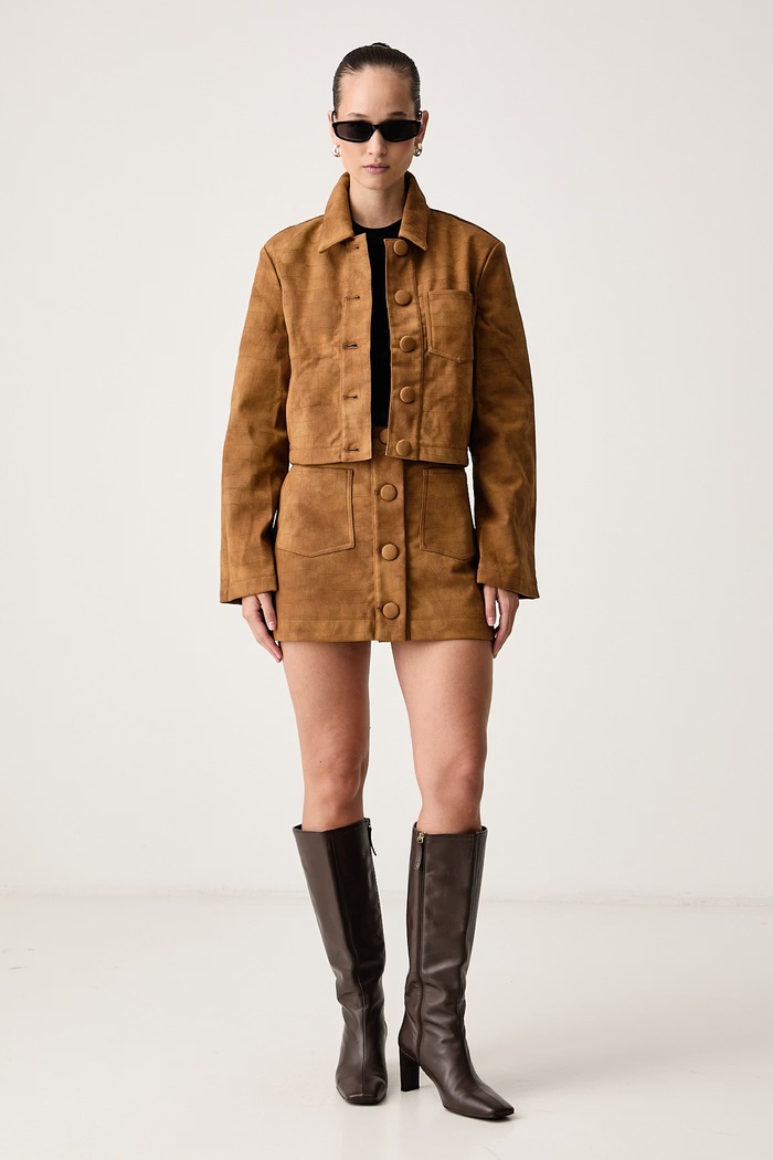 Bardot Spódnica rozkloszowana z imitacji skóry LORENZO 59673SB2 brązowy AW26
