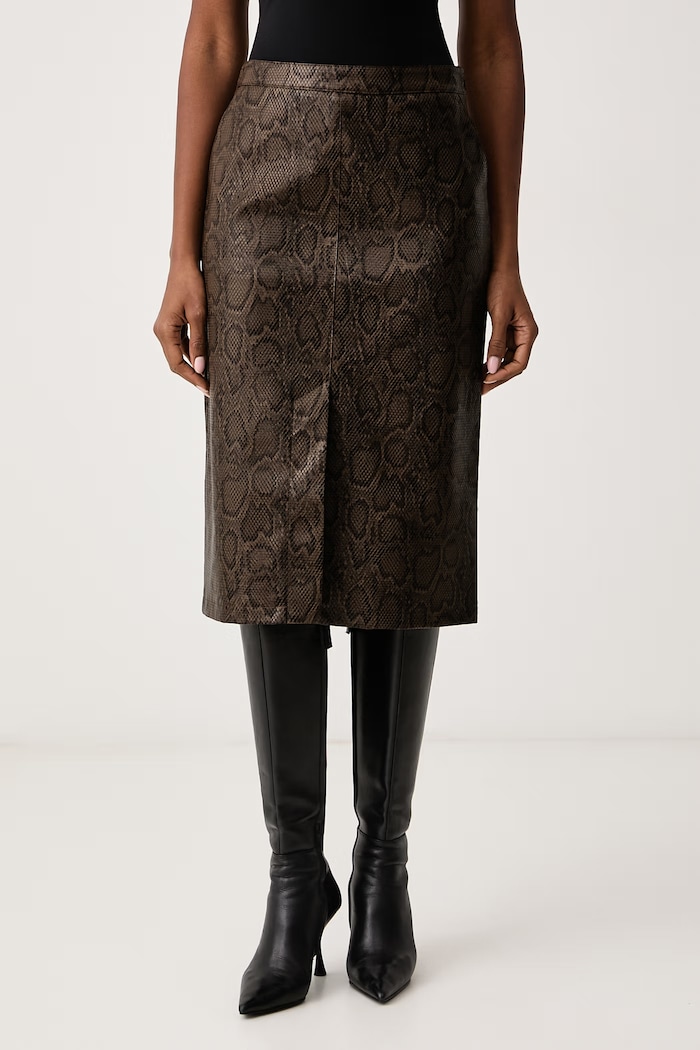 Twinset Spódnica z rozcięciem z imitacji skóry brązowy 262TT2281
