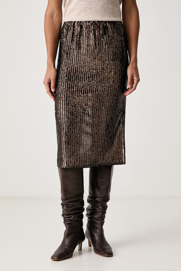 Twinset Φούστα με σκίσιμο καφέ 262TT2142