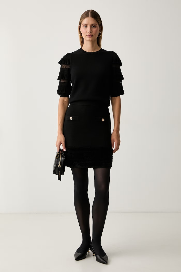 Twinset φούστα με πρόσμιξη μαλλιού 262AP3033 μαύρο AW26