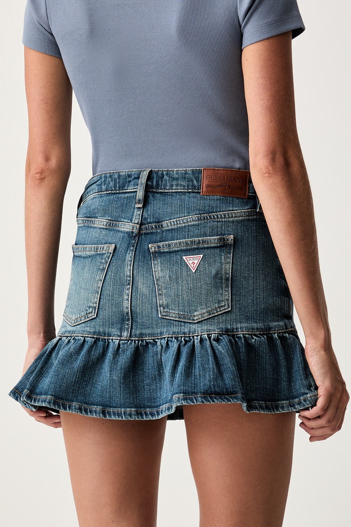 Oblačila Guess Jeans razširjeno krilo denim W6YD01.D1205 modra