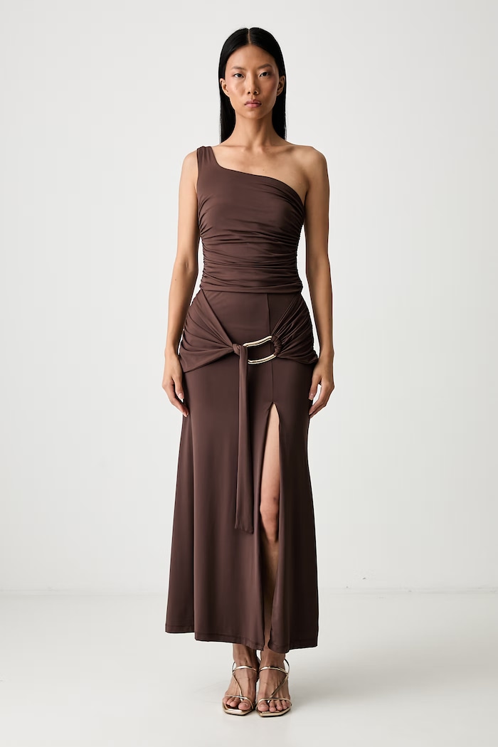 Bardot spódnica z rozcięciem DION 60473SB brązowy AW26