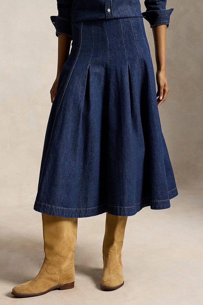 Polo Ralph Lauren spódnica rozkloszowana jeansowa granatowy 211B17575