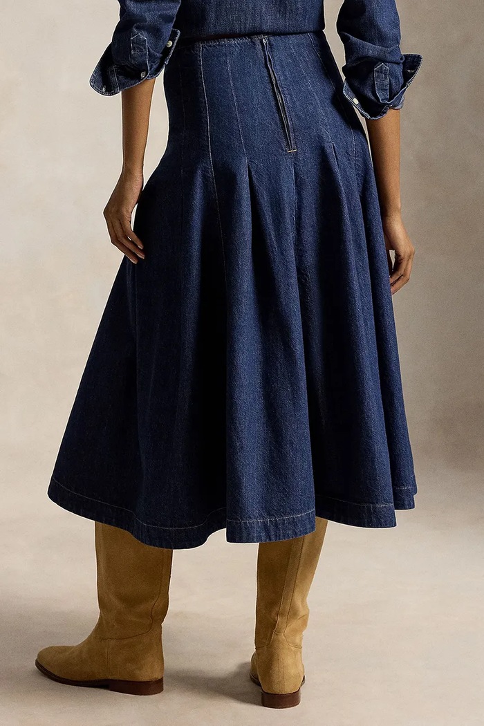 Polo Ralph Lauren spódnica rozkloszowana jeansowa 211B17575 granatowy AW26