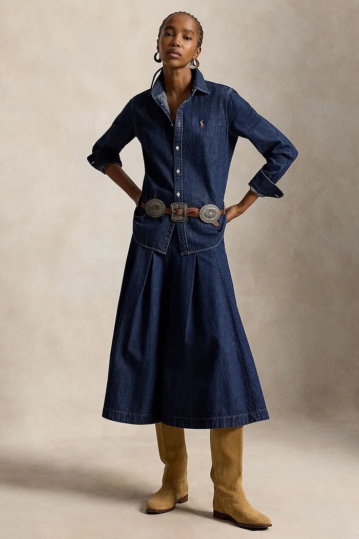 Odzież Polo Ralph Lauren spódnica rozkloszowana jeansowa 211B17575 granatowy
