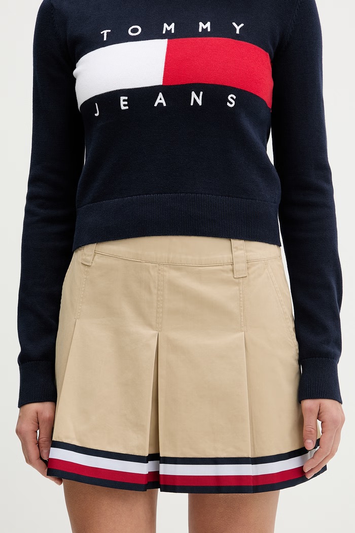 Tommy Jeans κλος φούστα βαμβακερή μπεζ DW0DW22969