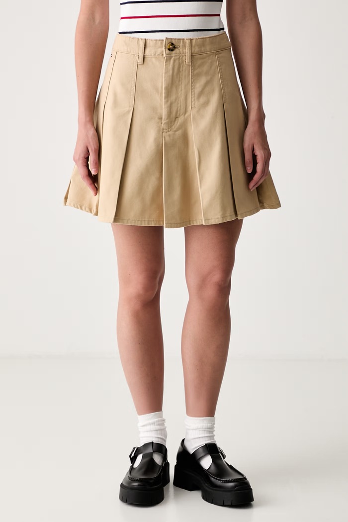 Tommy Jeans spódnica rozkloszowana bawełniana beżowy DW0DW23149