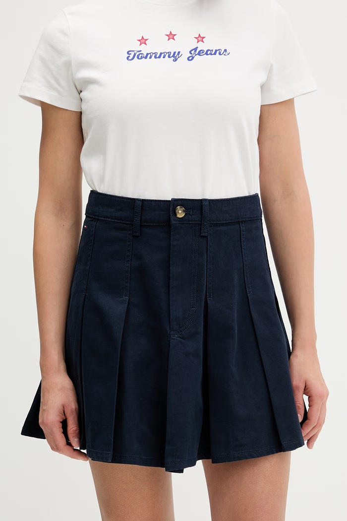 Tommy Jeans κλος φούστα βαμβακερή σκούρο μπλε DW0DW23149